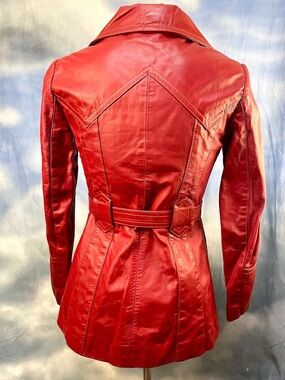 Genuine Leather vintage wide lapel burgundy jacket small